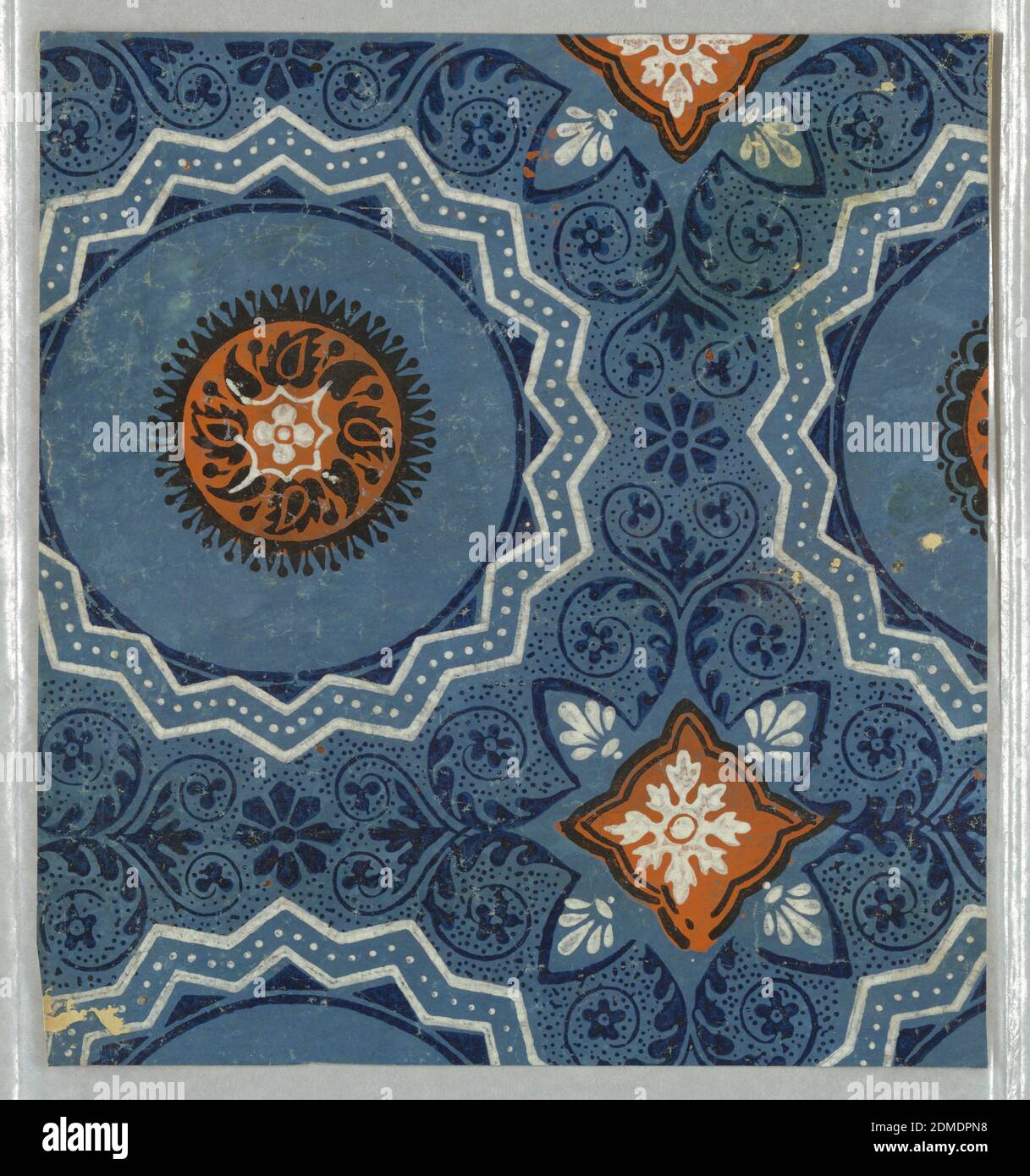 Sidewall, Block-printed, handmade paper, Square of paper showing two ...