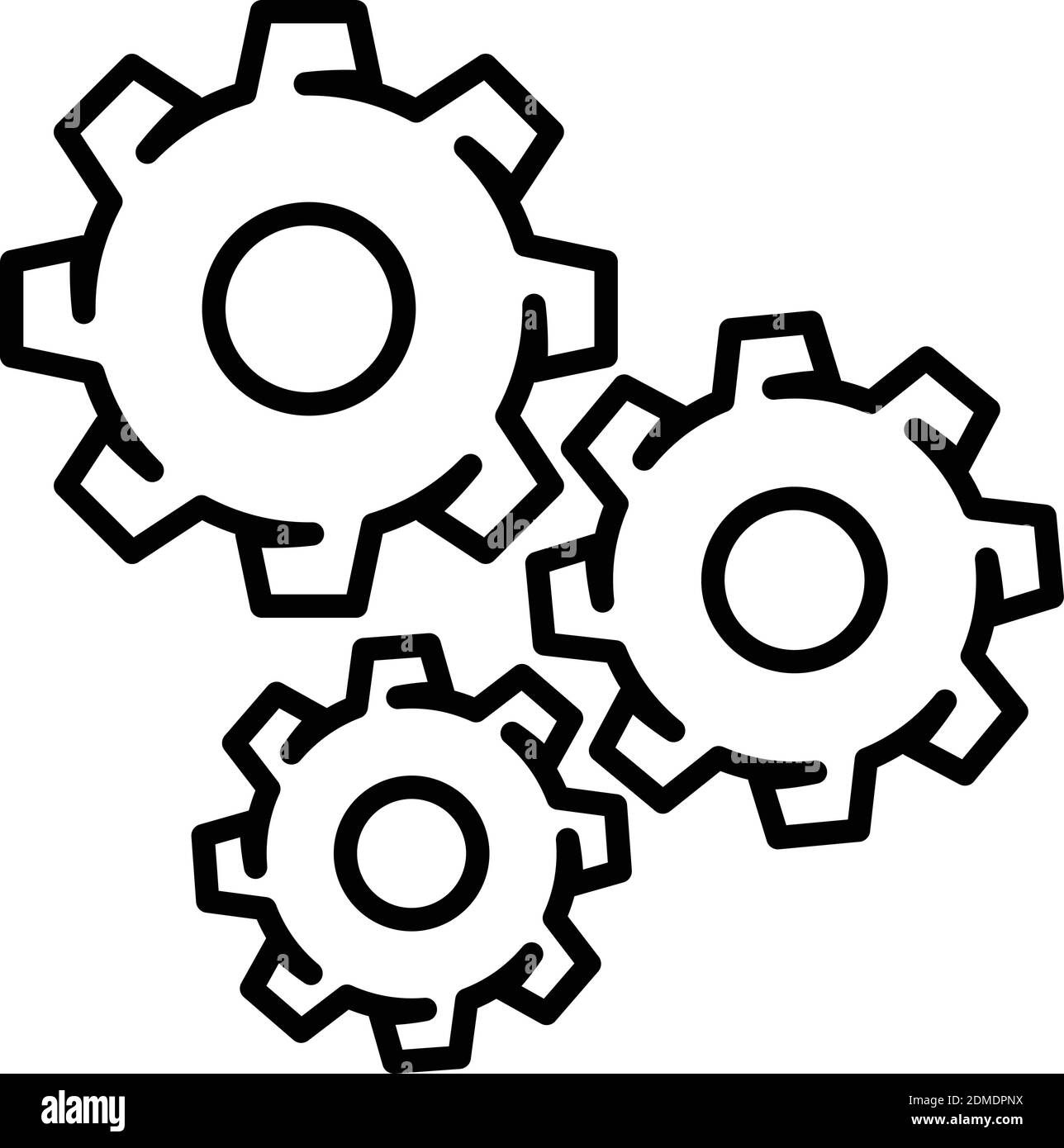 Silhouette mechanical gears icon vector in modern flat outline style for web, graphic and mobile design. Stock Vector