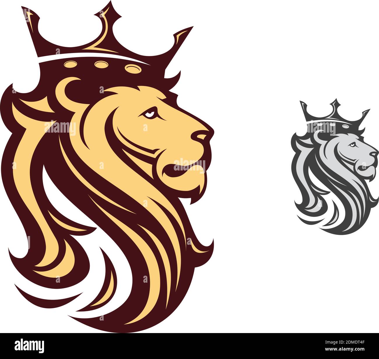 Vector illustration design lion head drawing with crown on the head ...