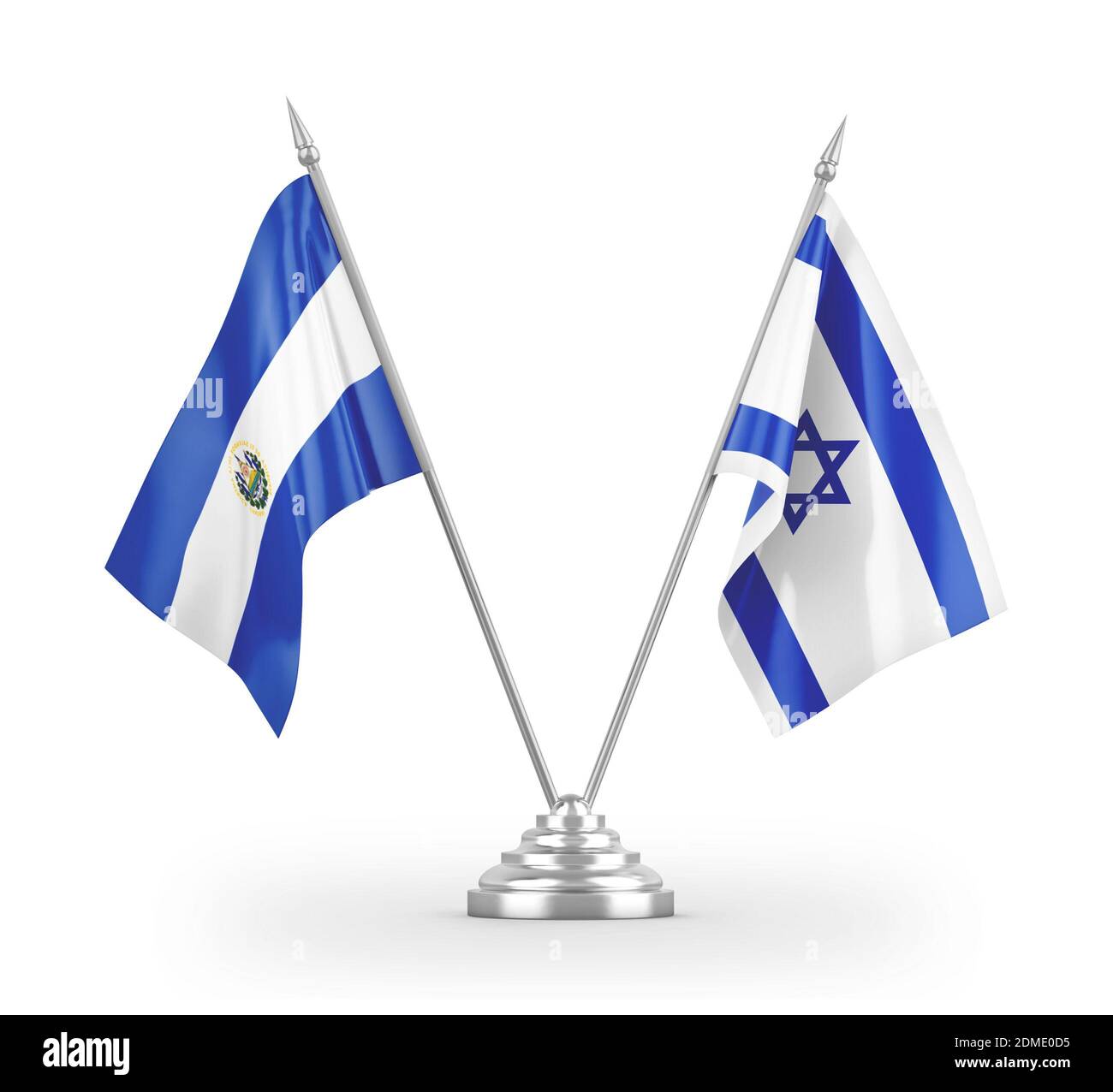 Israel and El Salvador table flags isolated on white 3D rendering Stock ...