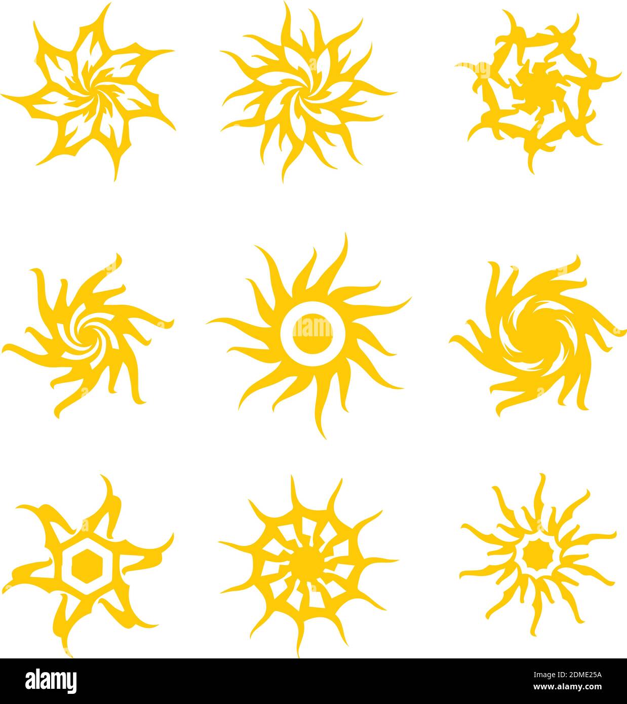 Set abstract round sun flowers tribal vector isolated summer icon ...