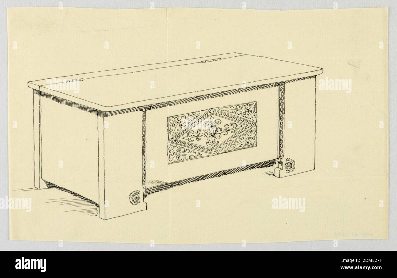 Design for Plain Cassone, A.N. Davenport Co., Pen and black ink on thin cream laid paper, 1900–05, furniture, Drawing Stock Photo