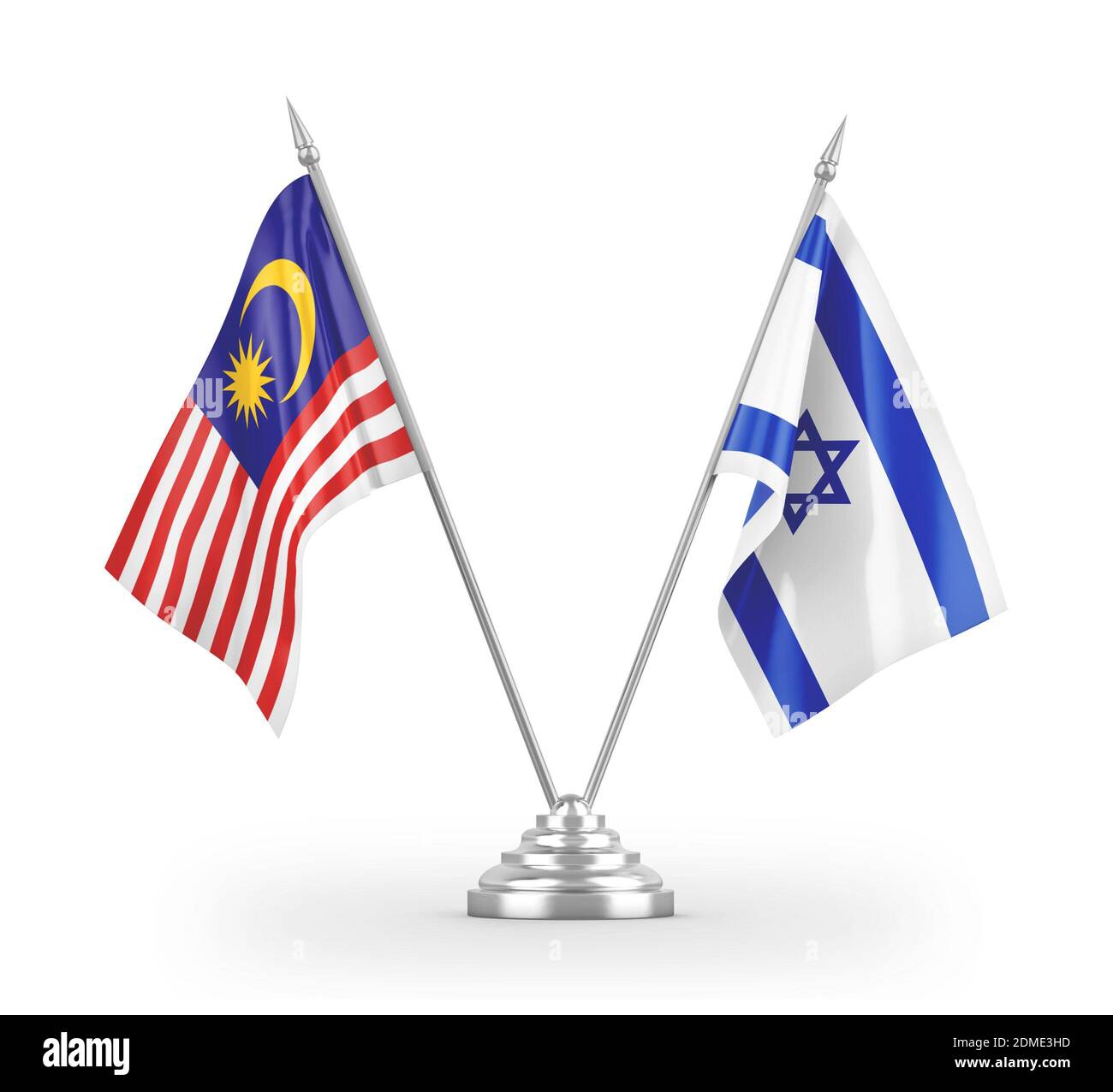 Israel and Malaysia table flags isolated on white 3D rendering Stock ...