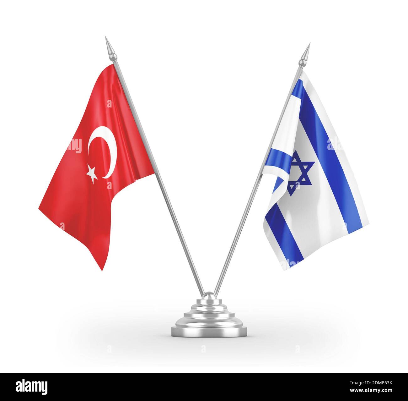 Israel and Turkey table flags isolated on white 3D rendering Stock Photo