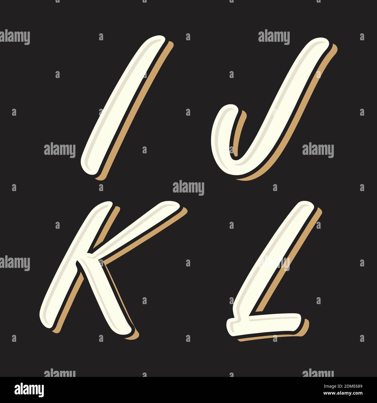 Set vintage old style letter I J K L icon with shadow on the black background. Vector illustration EPS.8 EPS.10 Stock Vector