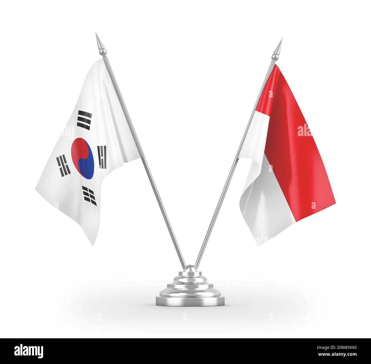 Indonesia and South Korea table flags isolated on white 3D rendering Stock Photo