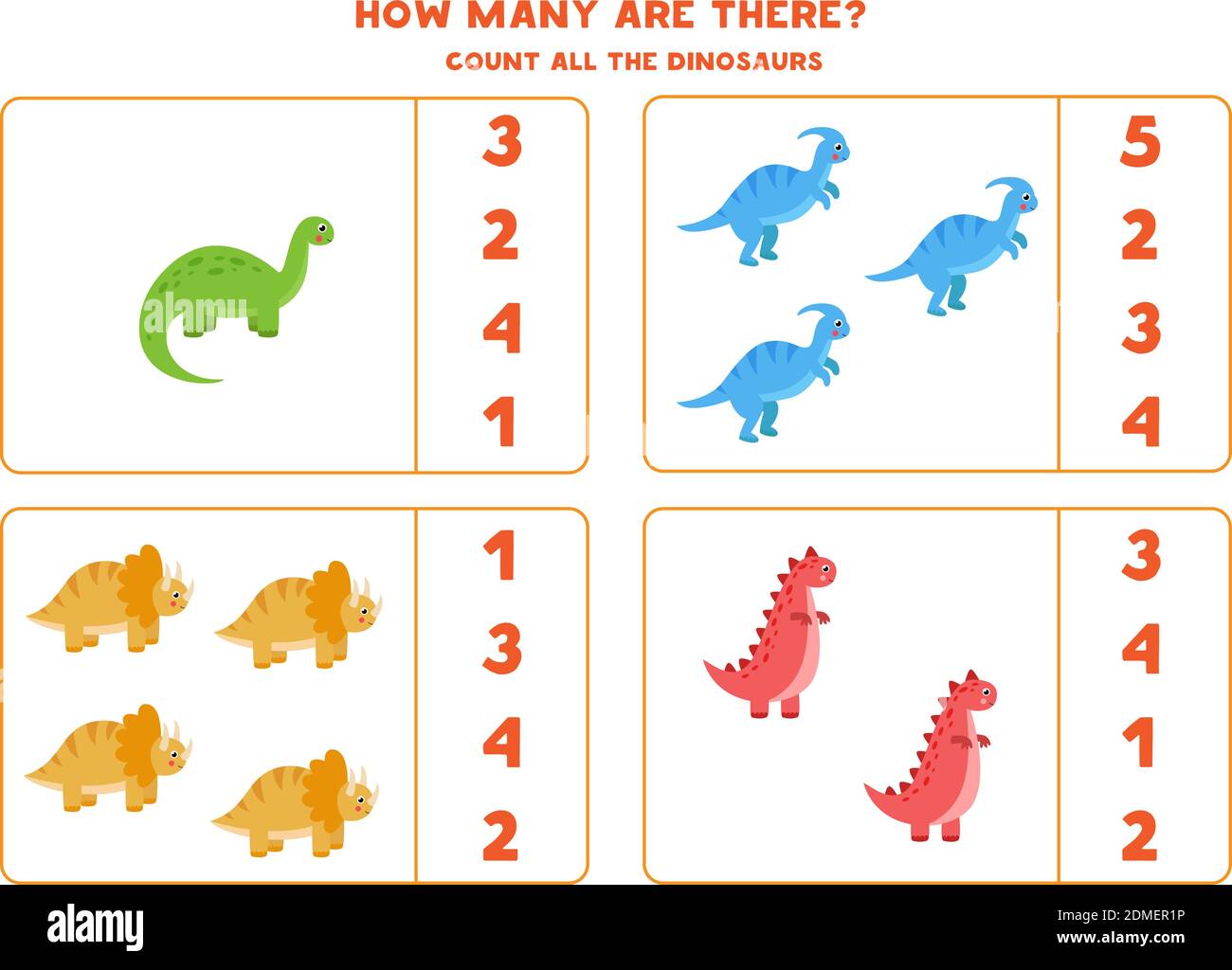 Count all dinosaurs and circle the correct answer. Educational math