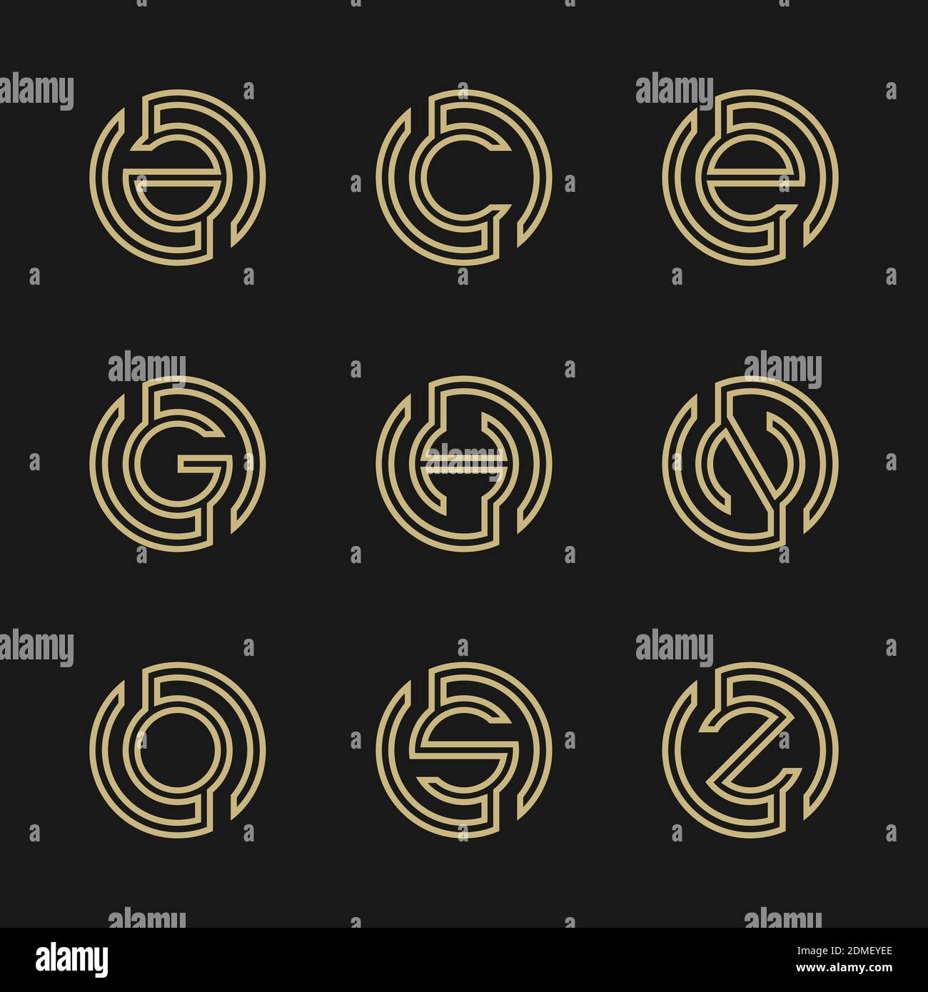 Letter A, C, E, G, H, N, O, S, Z vector illustration of abstract logo design. Set of modern letter. Business logo. Fashion Label, web logo icons, tech Stock Vector