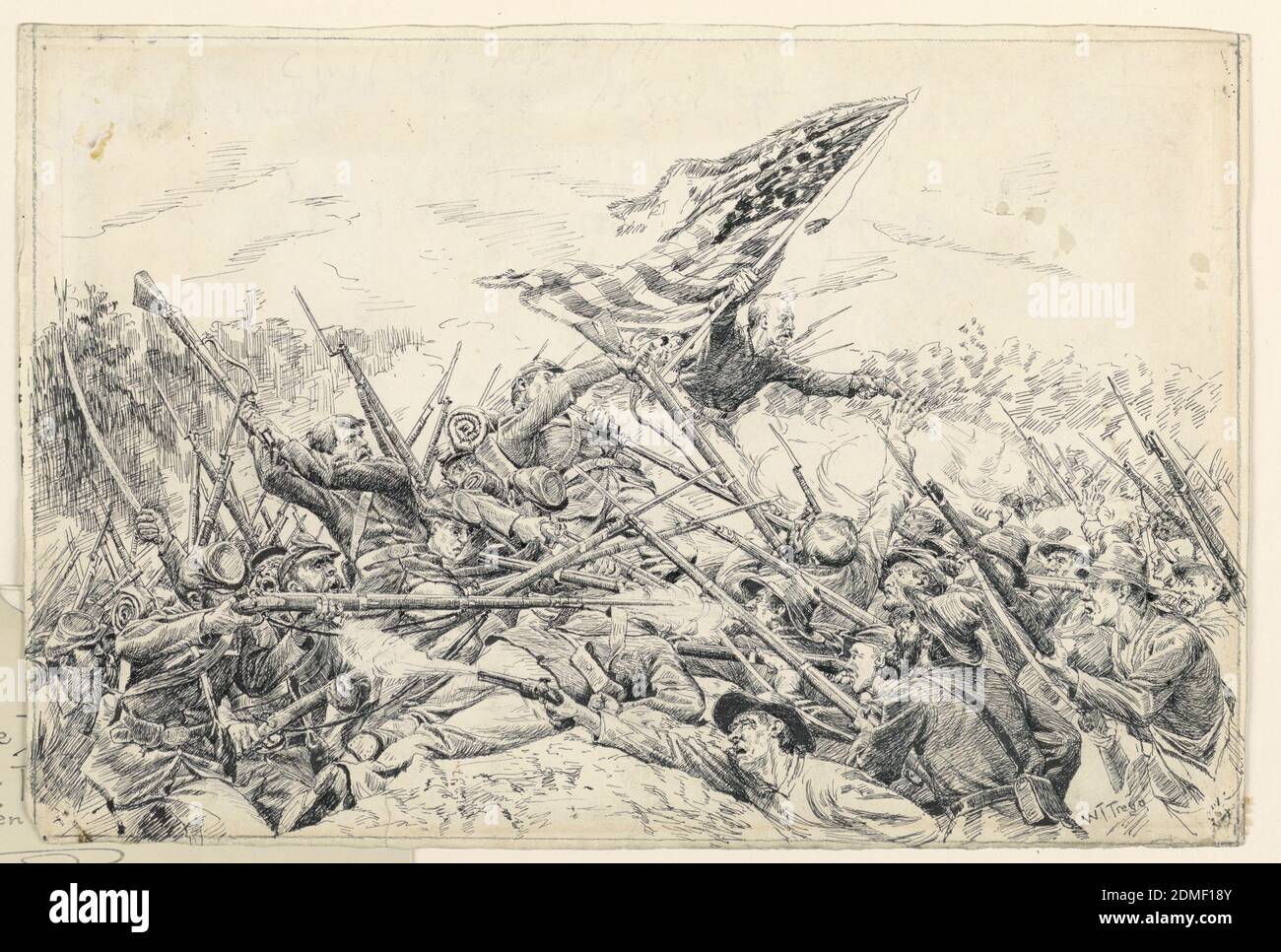 Hancock's Corps Assaulting the Works at the 'Bloody Angle', William Brooke Thomas Trego, American, 1859 - 1909, Pen and black ink on wove paper, The Union and Confederate troops in hand-to-hand combat., Spotsylvania Courthouse, Virginia, USA, 1887, figures, Drawing Stock Photo