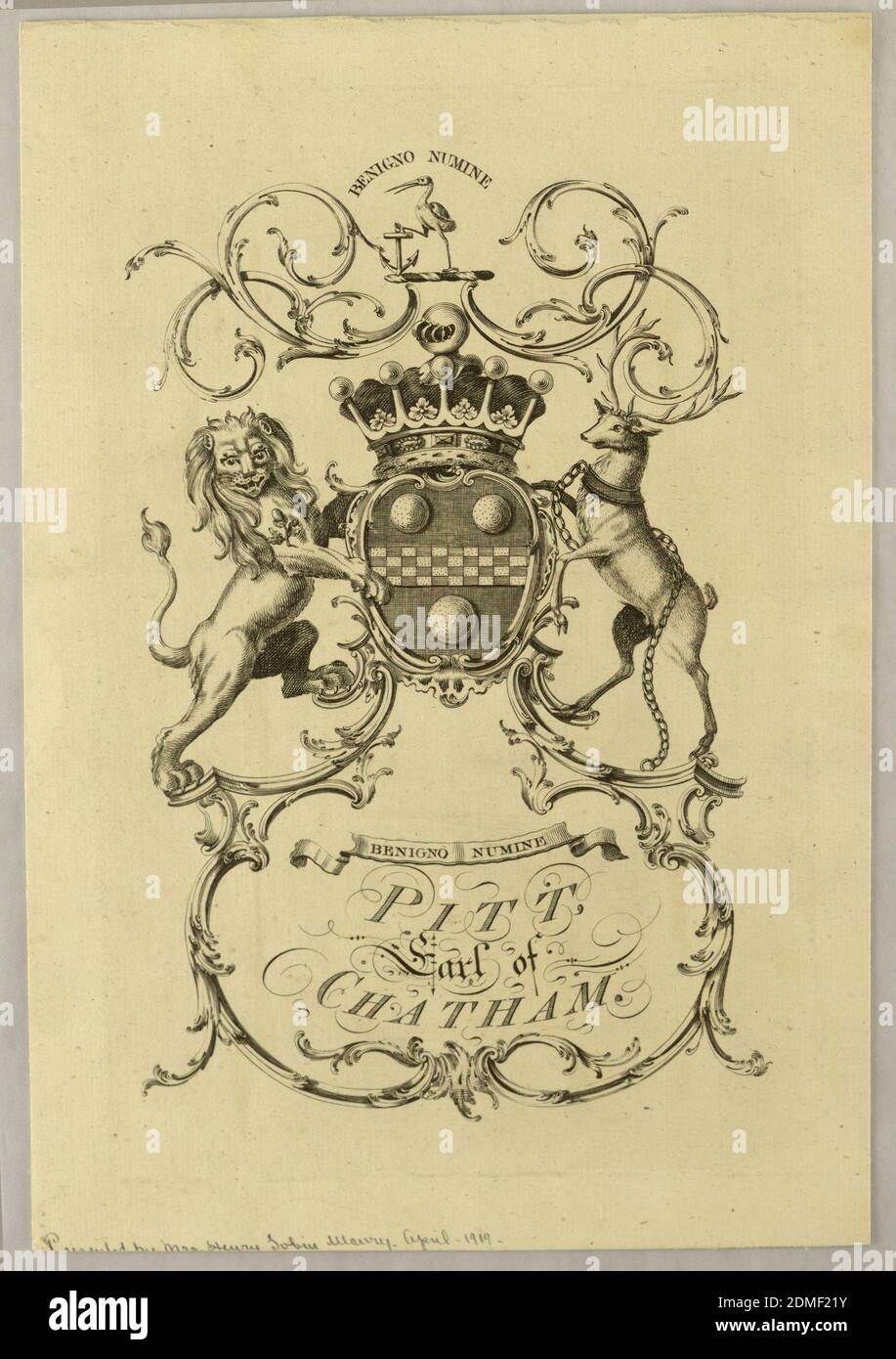 Pitt, Earl of Chatham, Coat of Arms, England, 1736, Print Stock Photo