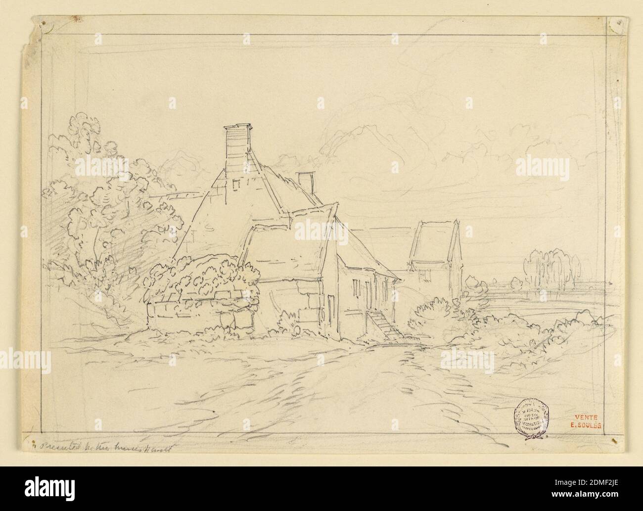 Peasant's Houses at a Lake, Eugène Edouard Soulès, French, 18111876