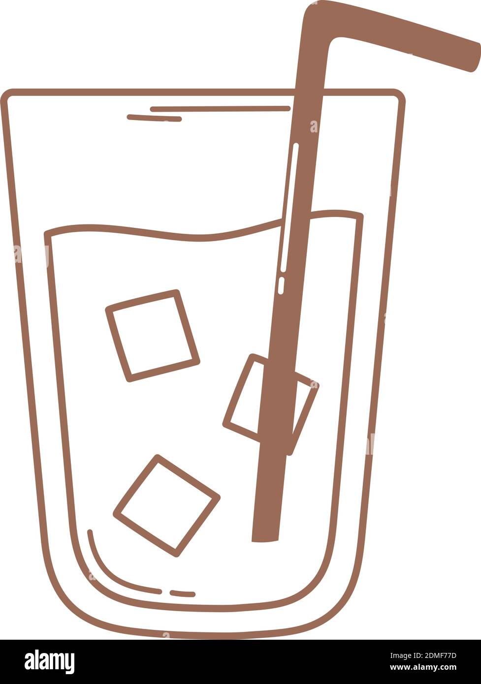 coffee or tea beverage drink cold with straw icon in brown line vector