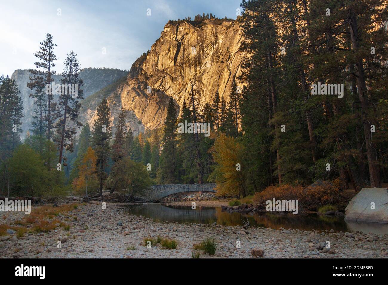 Scenic fall colors in Yosemite Valley with a meadow and trees Stock ...