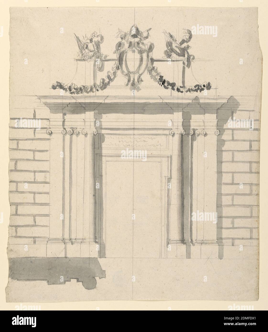 City Gate, Graphite, gray wash Support: laid paper, Rome, Italy, Italy, 1775, architecture, Drawing Stock Photo