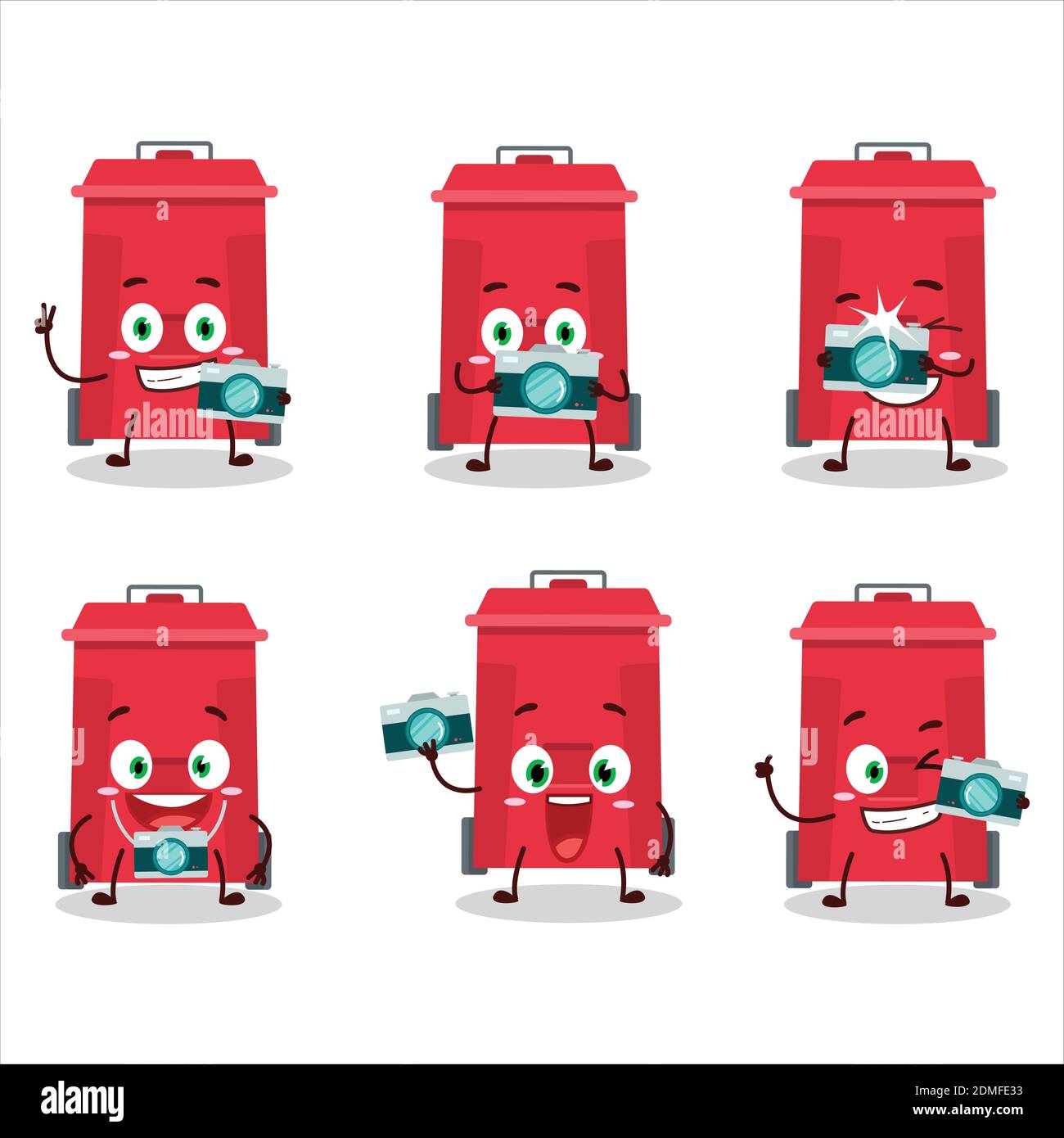 Photographer profession emoticon with plastic trash can cartoon
