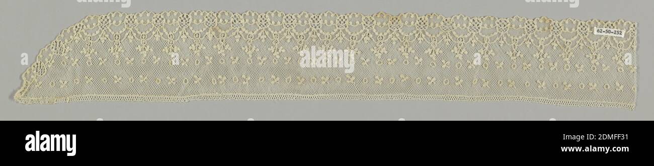 Border, Medium: linen Technique: needle lace, Border of Point d'Alençon with a pattern of dots and leaves., France, early 19th century, lace, Border Stock Photo