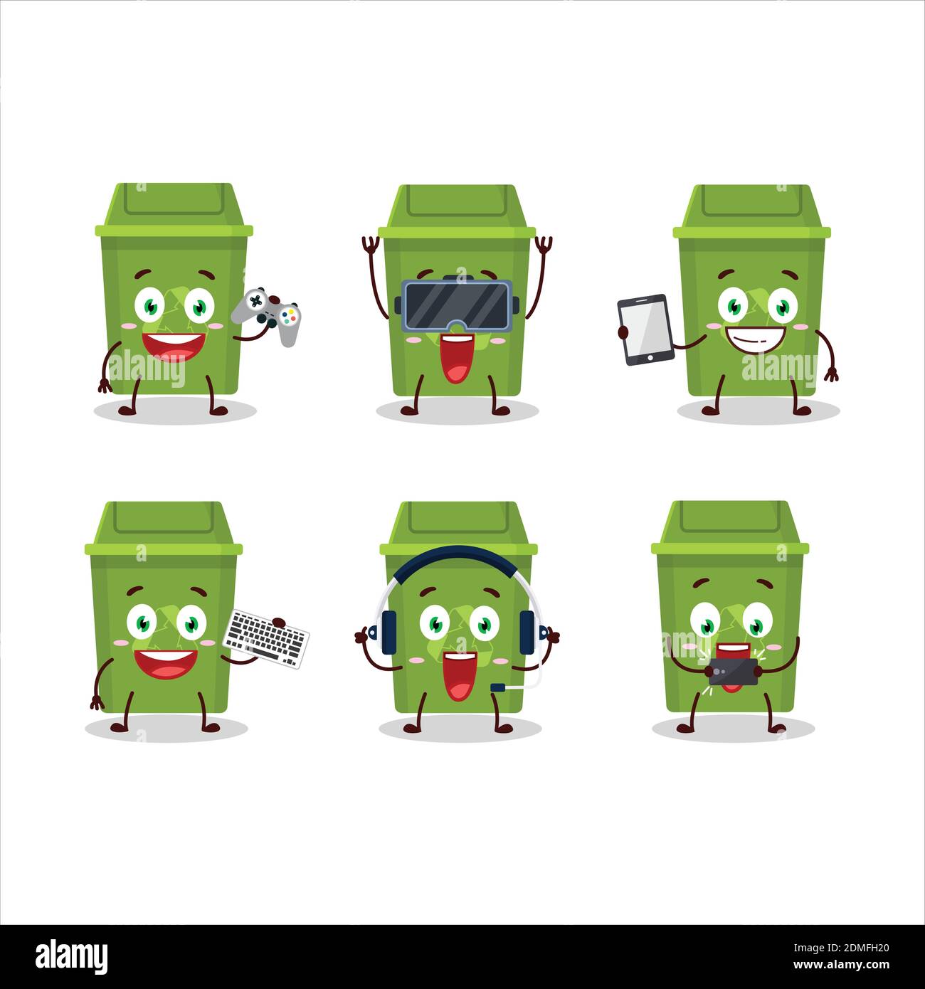 Recycle trash can cartoon character are playing games with various cute