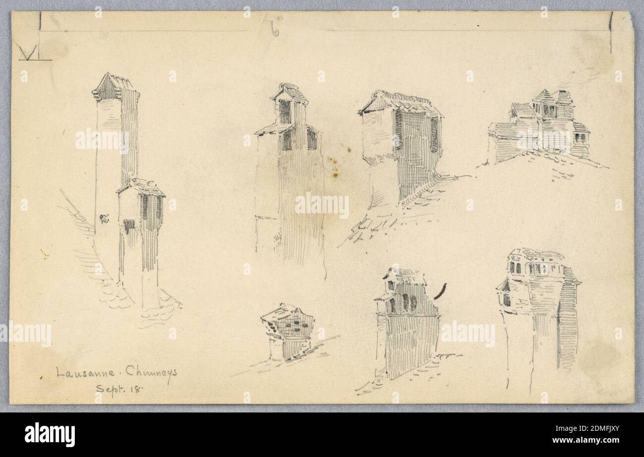 Lausanne Chimneys, Arnold William Brunner, American, 1857–1925, Graphite on paper, Seven sketches of chimneys., USA, 1879–80, architecture, Drawing Stock Photo