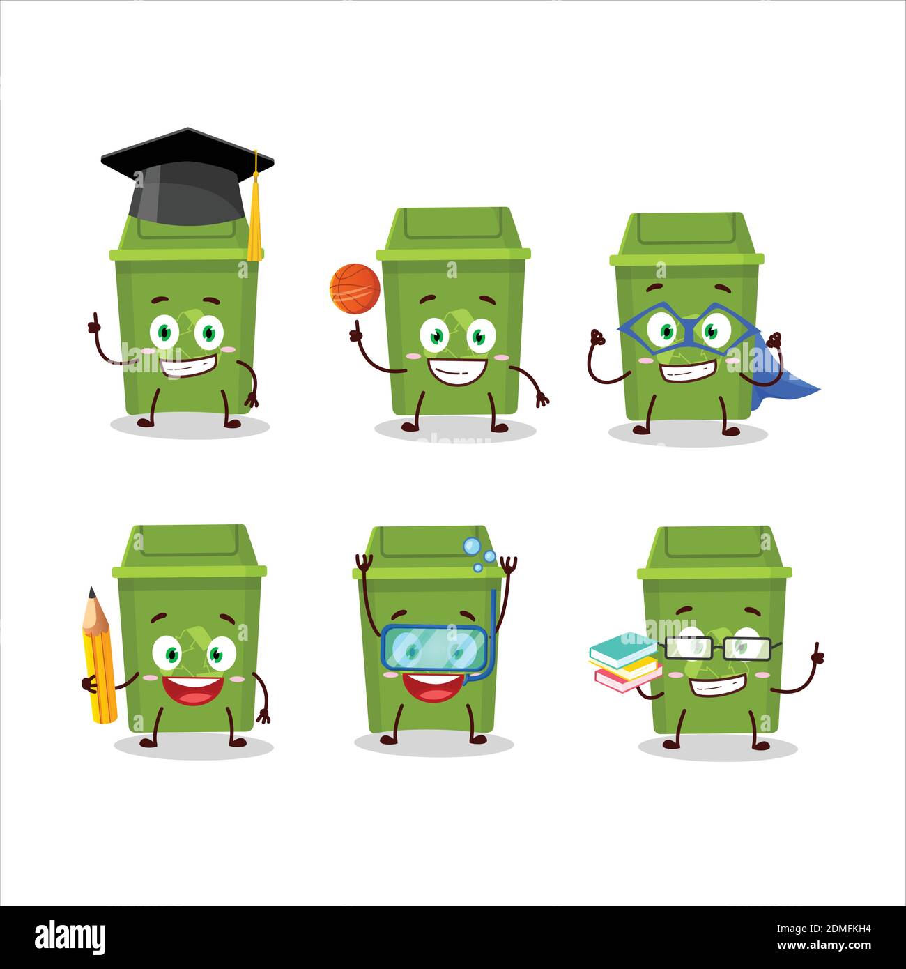 School student of recycle trash can cartoon character with various  expressions. Vector illustration Stock Vector Image & Art - Alamy