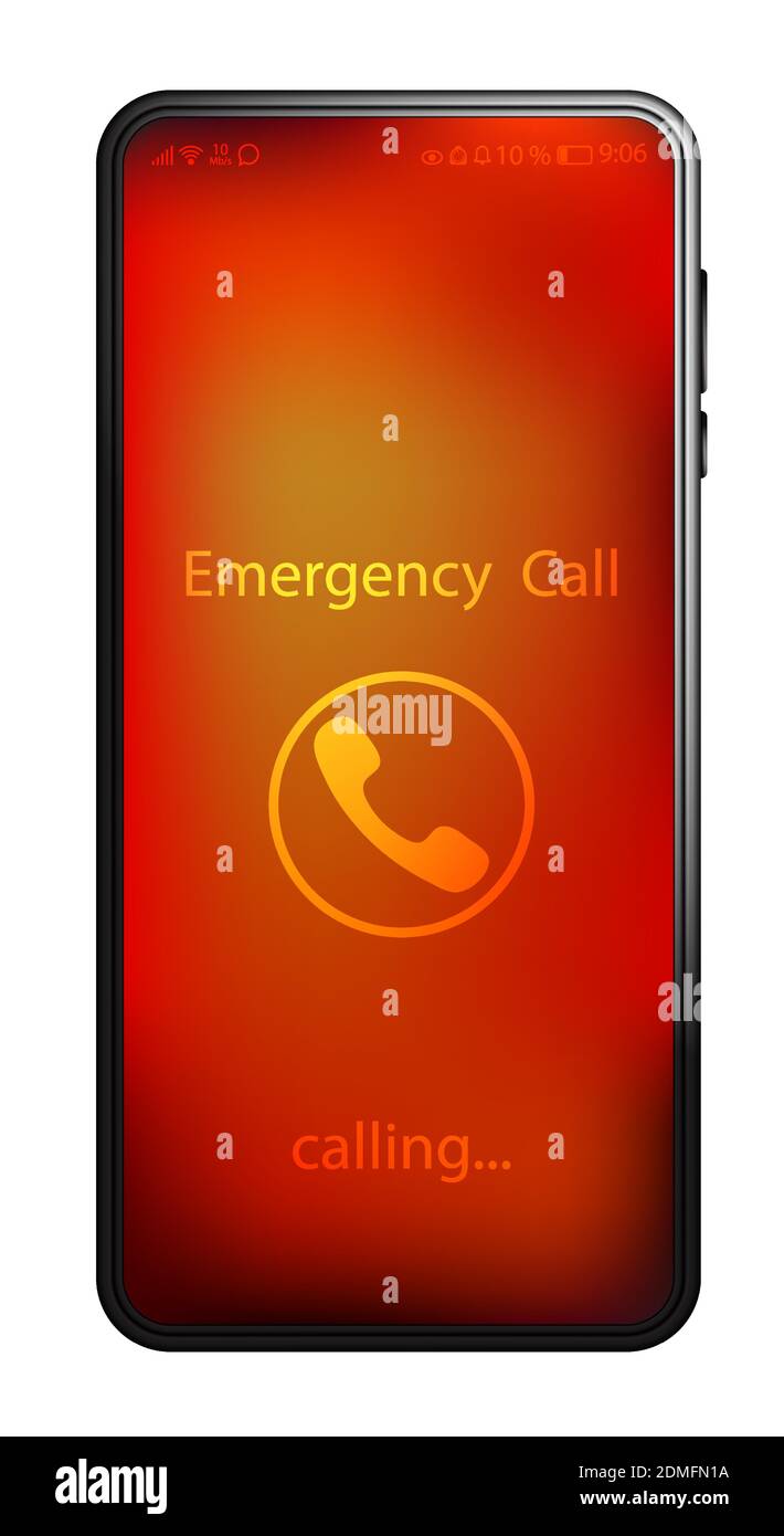 realistic smartphone calling 911 number. Rescue service, ambulance, police, fire department. Human actions in emergency situation. Realistic vector on Stock Vector