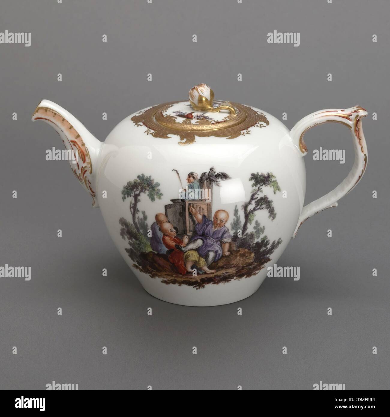 https://c8.alamy.com/comp/2DMFRRR/teapot-with-chinoiserie-vignettes-royal-porcelain-manufactory-berlin-german-established-1763-hard-paste-porcelain-vitreous-enamel-gold-a-white-rounded-teapot-with-very-delicate-spout-and-handle-three-figures-and-a-fourth-on-a-raised-seat-in-an-outdoor-scene-painted-in-overglaze-thick-border-of-gilt-around-the-lid-with-a-flower-knob-germany-ca-1770-ceramics-decorative-arts-teapot-teapot-2DMFRRR.jpg