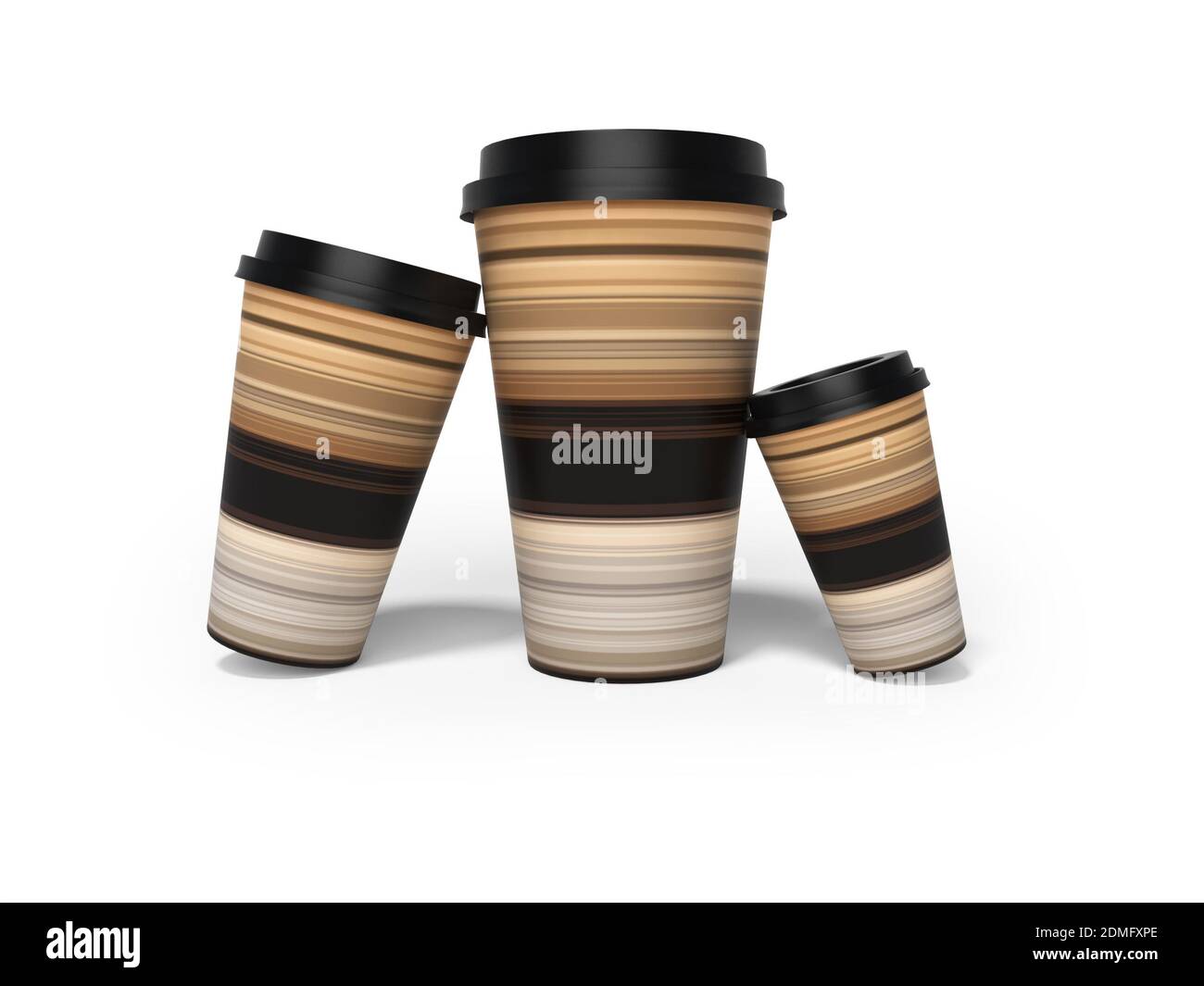 Paper cups for latte coffee 3D rendering on white background with ...