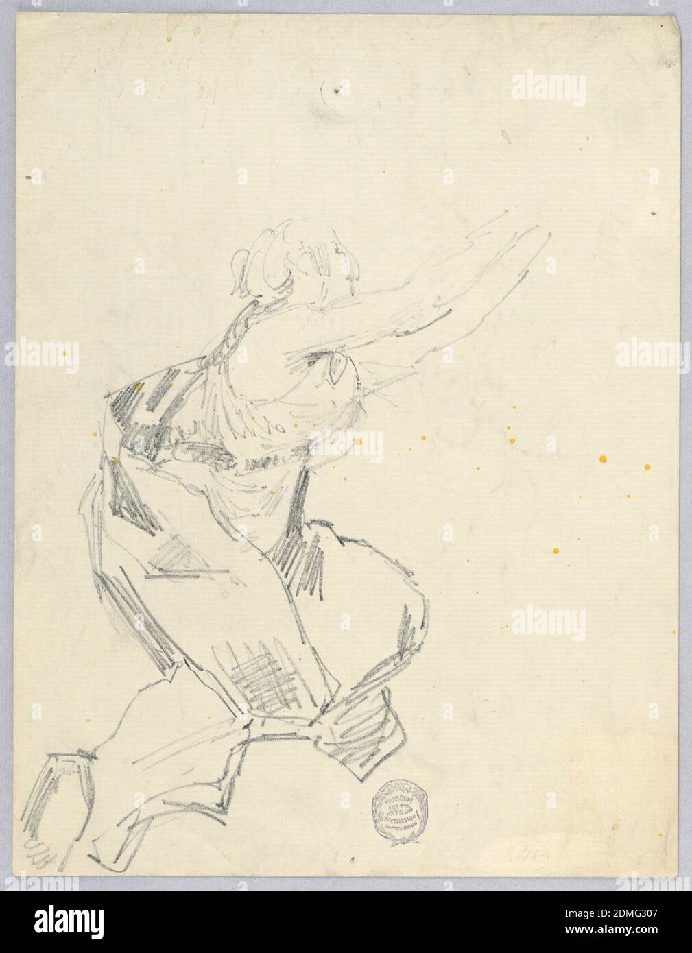 Sketch of a Woman, Francis Augustus Lathrop, American, 1849 - 1909, Graphite on laid paper, Female figure in a supplicant posture, arms upstretched to the right., USA, ca. 1895, figures, Drawing Stock Photo