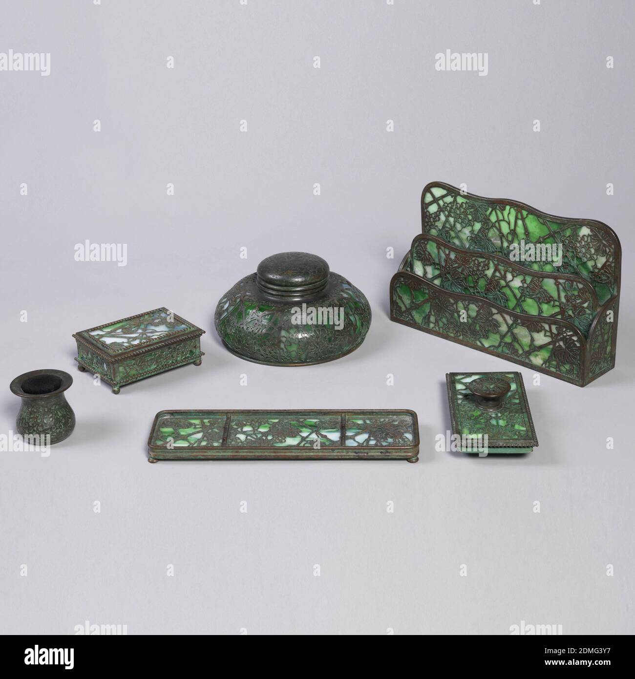 Box Favrile Glass Bronze One Piece Of A Six Piece Desk Set Box Of Favrille Glass And Bronze In A Grapevine Pattern Box Stands On Ball Feet And Has Beaded Edges New York