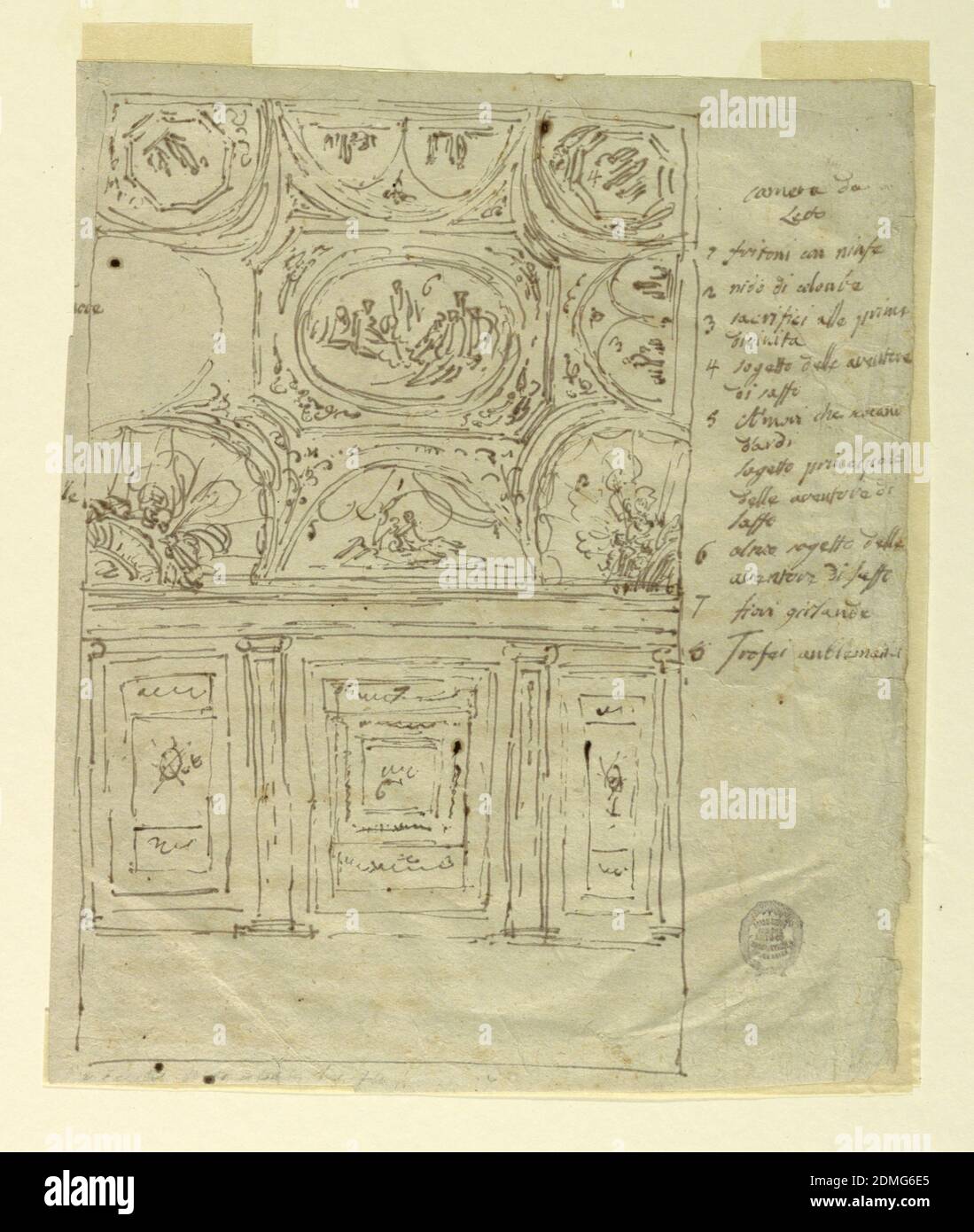 Design for a Bedroom, Pen and ink on paper, Above, design for a ceiling ...