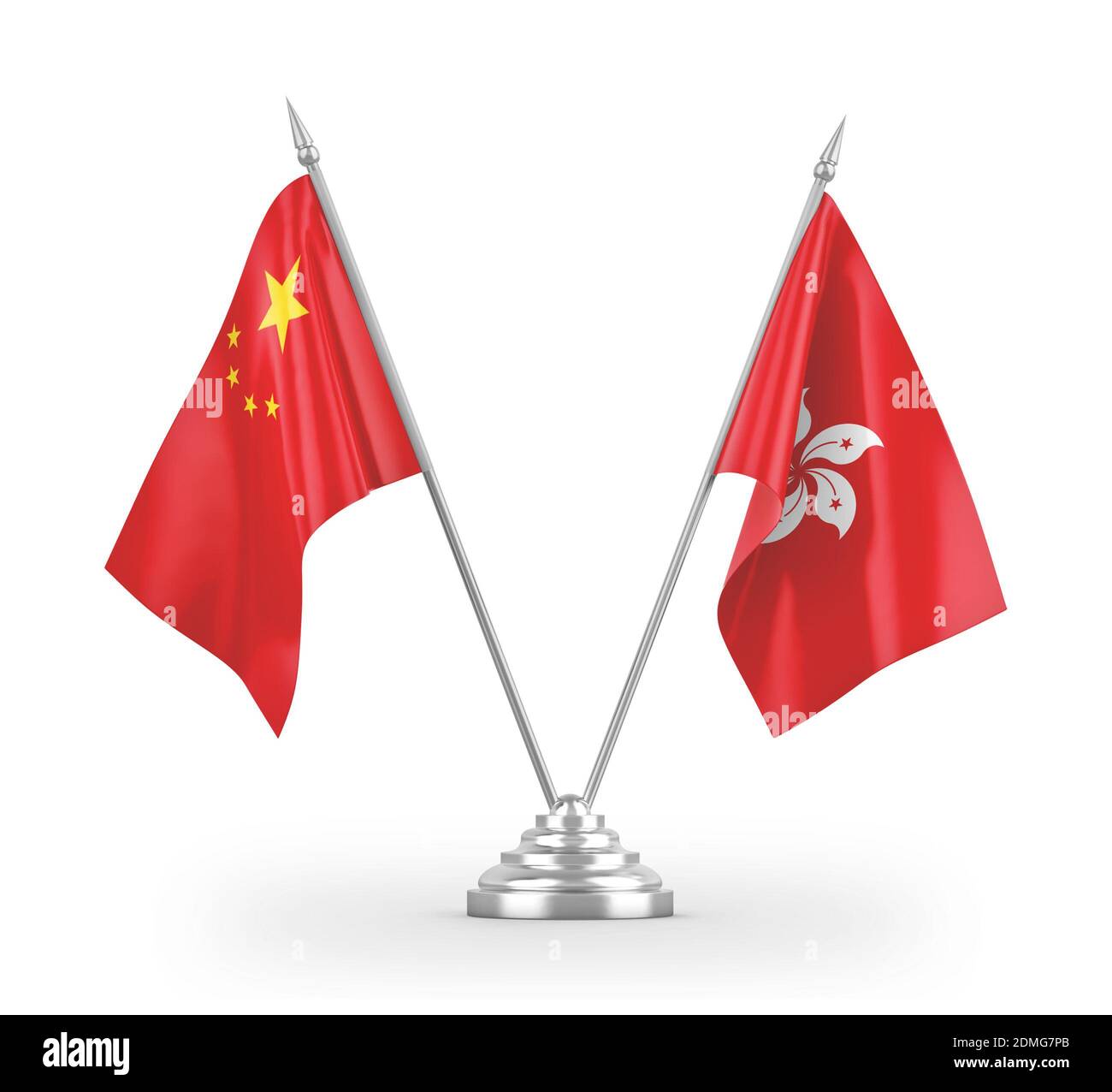 Hong Kong and China table flags isolated on white 3D rendering Stock Photo