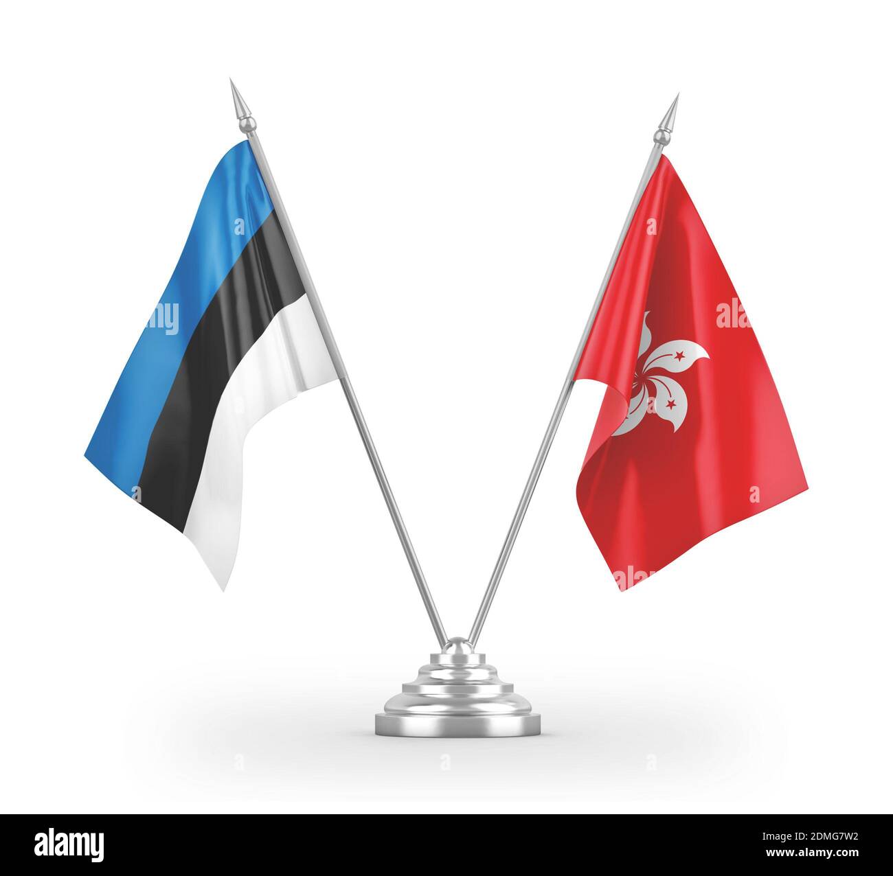 Hong Kong and Estonia table flags isolated on white 3D rendering Stock Photo