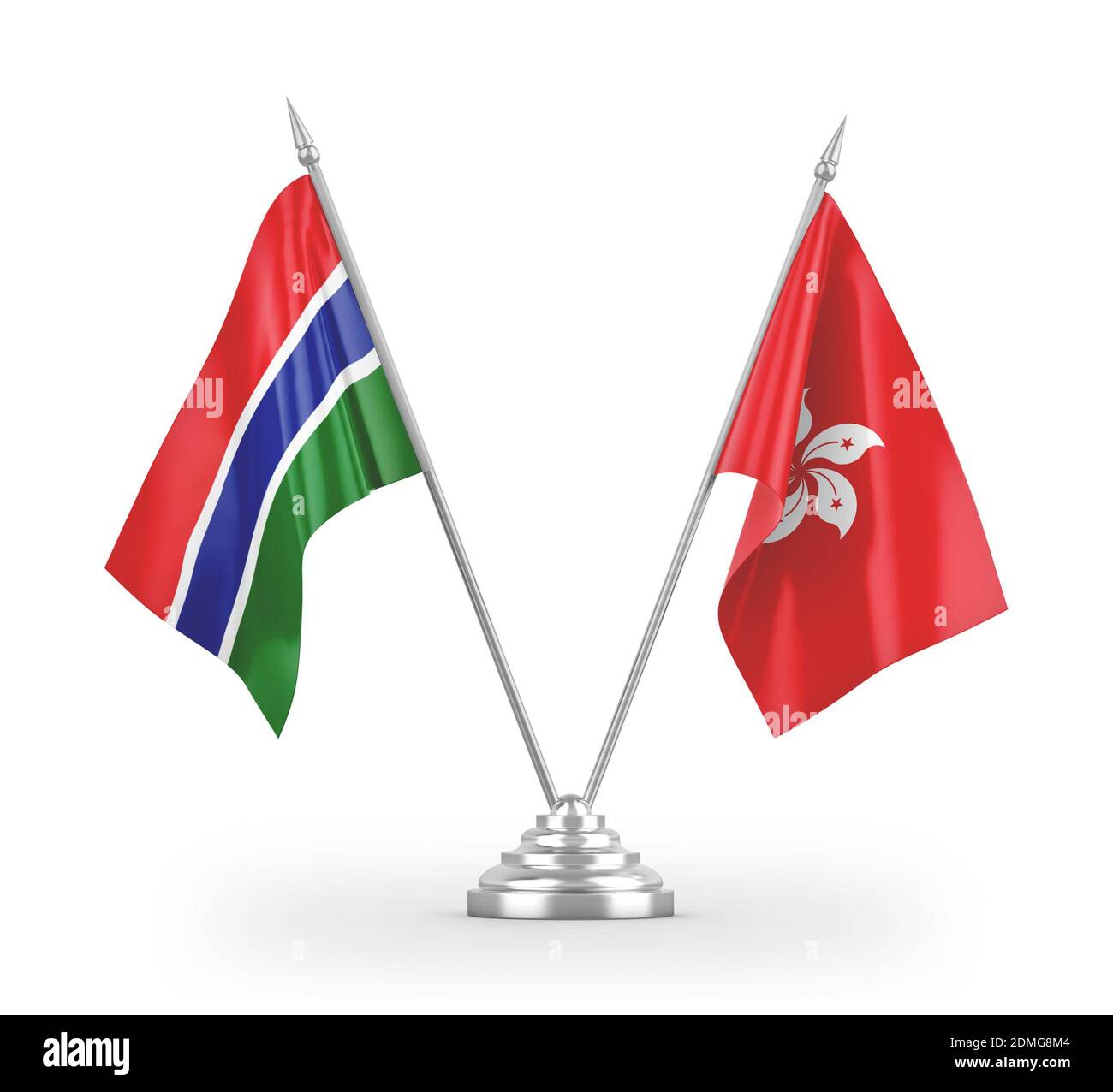 Hong Kong and Gambia table flags isolated on white 3D rendering Stock Photo