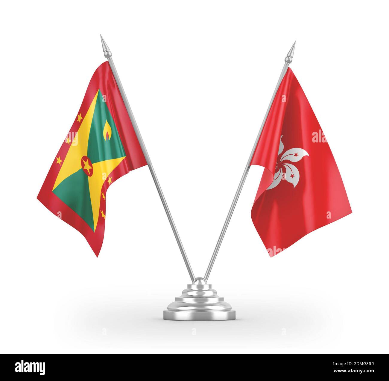 Hong Kong and Grenada table flags isolated on white 3D rendering Stock Photo