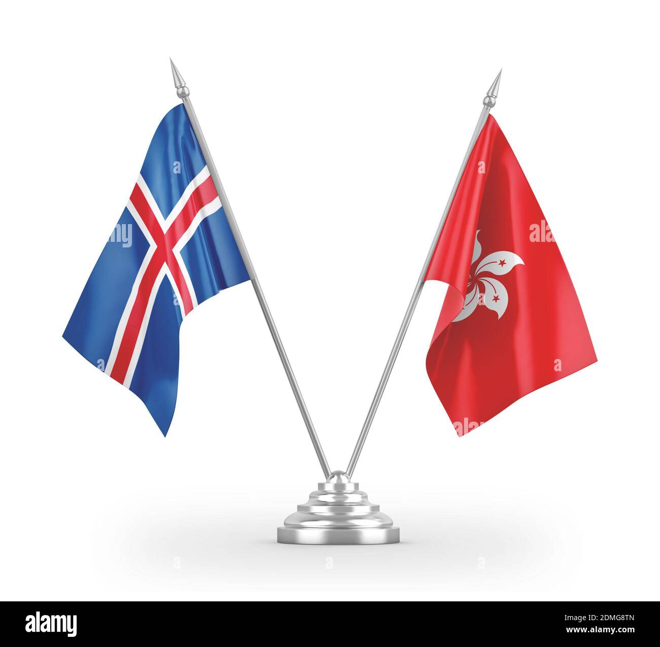 Hong Kong and Iceland table flags isolated on white 3D rendering Stock Photo