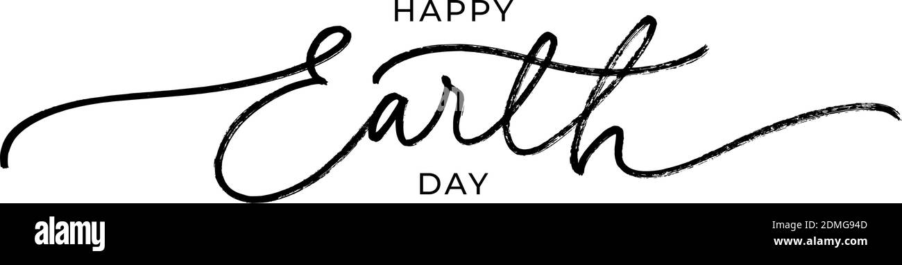 Happy Earth day black line style calligraphy. Stock Vector