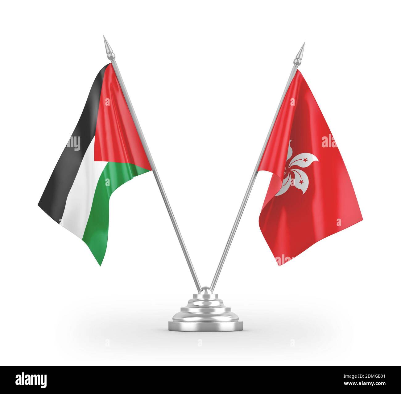 Hong Kong and Palestine table flags isolated on white 3D rendering Stock Photo