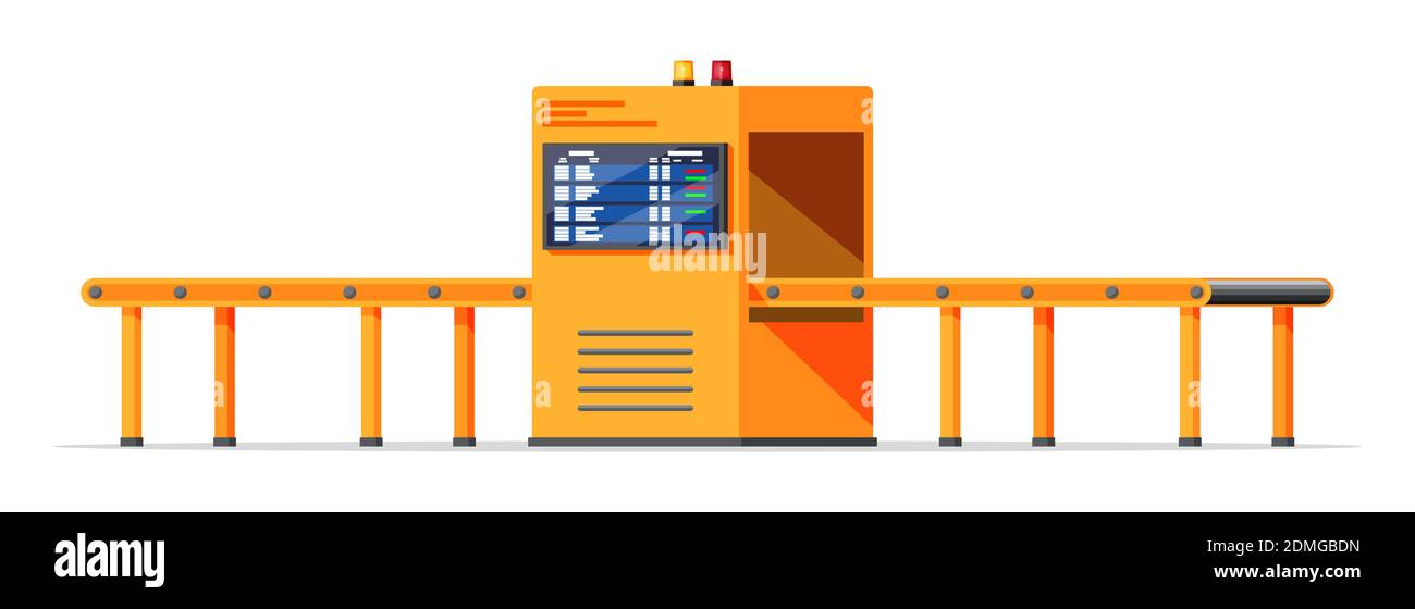 Empty conveyor belt machine isolated on white. Modern factory equipment. Part of warehouse or airport service. Package X-ray baggage. Security, logistic and delivery. Cartoon flat vector illustration Stock Vector Image & Art - Empty conveyor belt machine isolated on white. Modern factory equipment. Part of warehouse or airport service. Package X-ray baggage. Security, logistic and delivery. Cartoon flat vector illustration Stock Vector Image & Art -