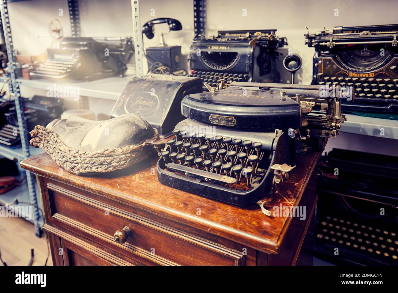 Ankara, Turkey - October, 2020: Vintage typewriters on the shelves of an antique store in Ankara, Turkey. Stock Photo