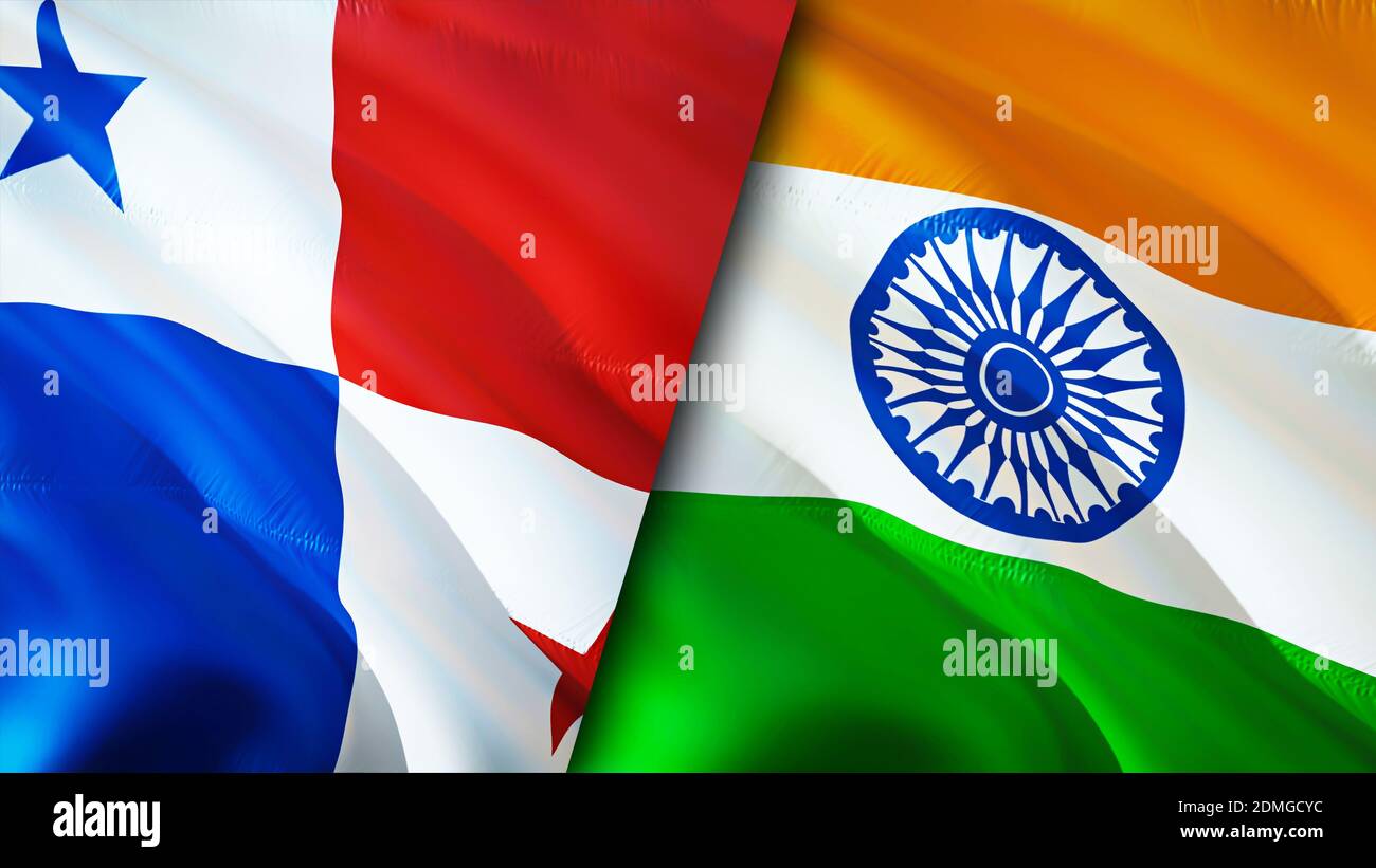 Panama and India flags. 3D Waving flag design. Panama India flag