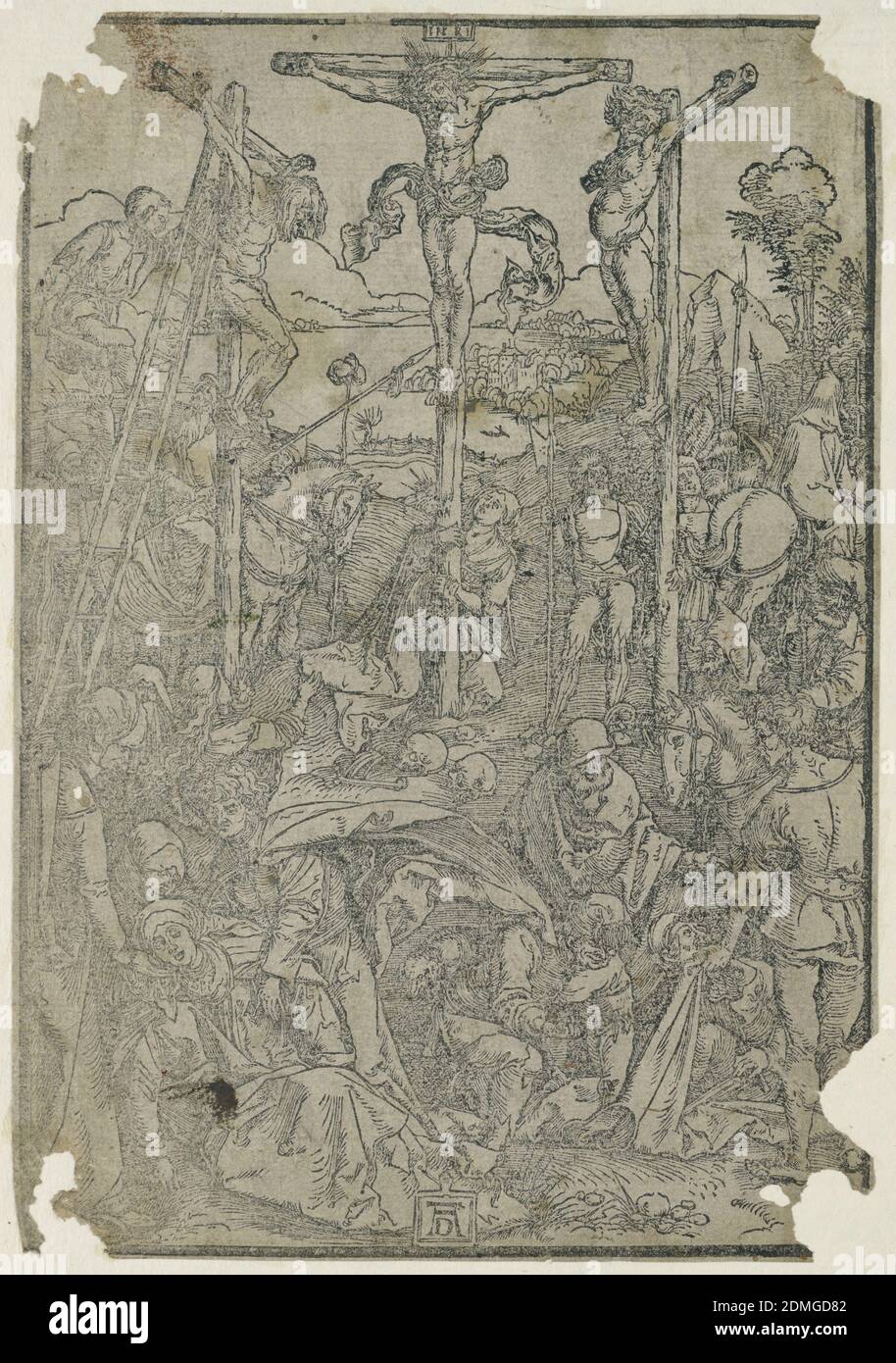Cavalry with the Three Crosses, Albrecht Dürer, German, 1471–1528, Woodcut and black ink on paper, 1503–1504, religion, Print Stock Photo