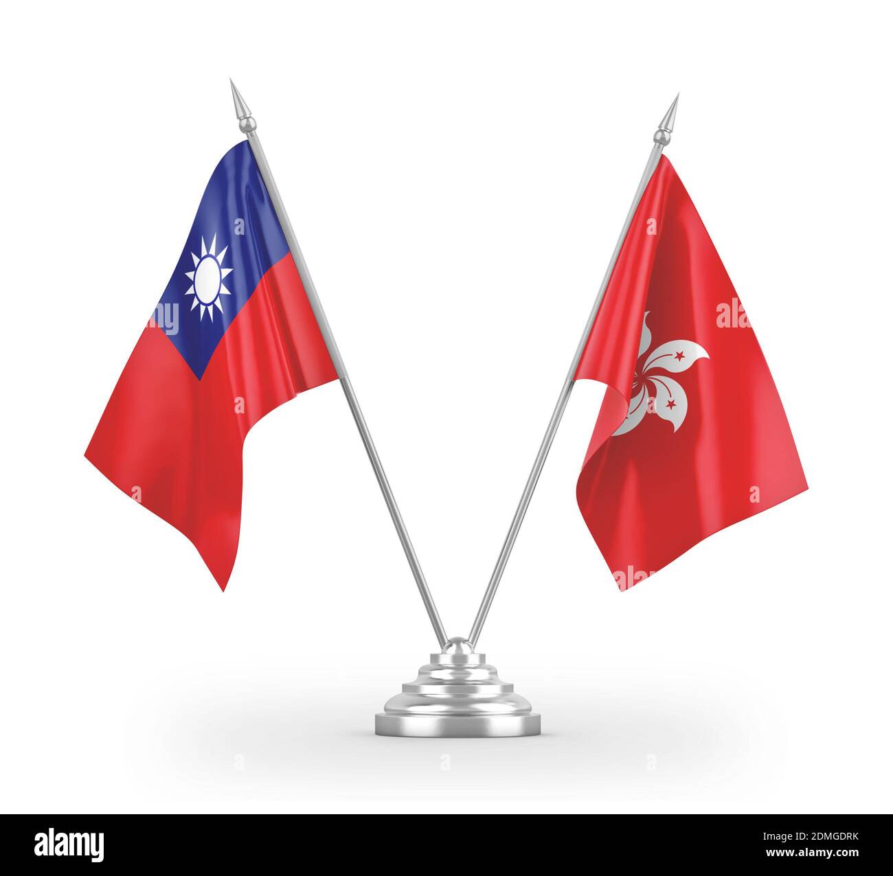 Hong Kong and Taiwan table flags isolated on white 3D rendering Stock Photo