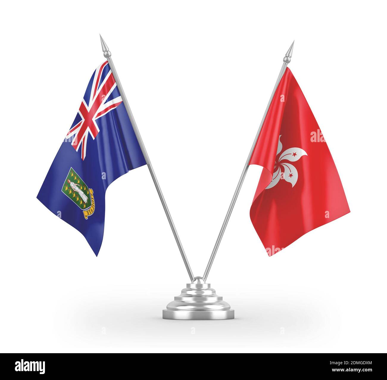 Hong Kong and Virgin Islands British table flags isolated on white 3D rendering Stock Photo