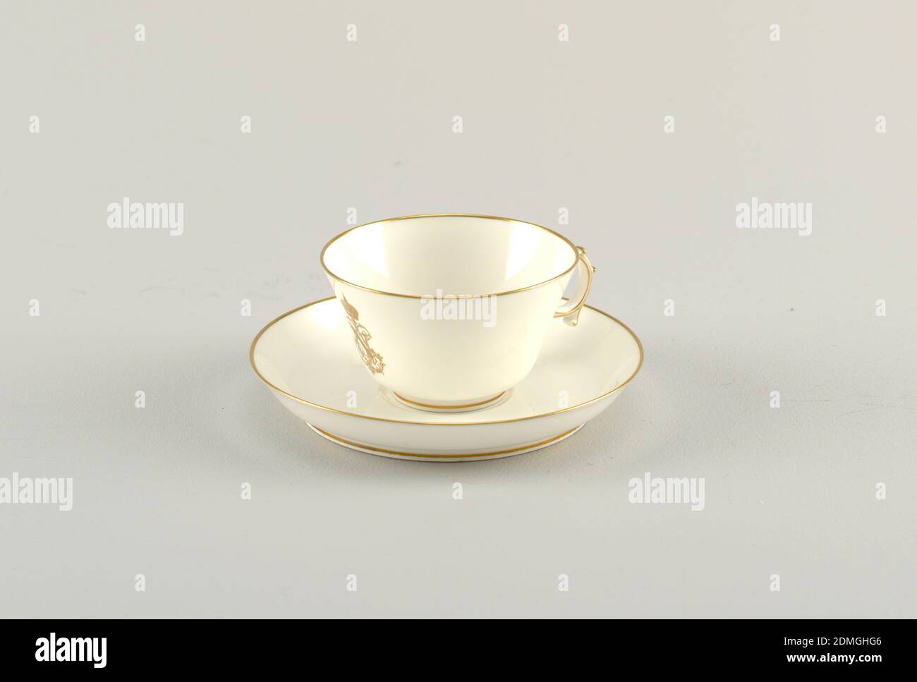 Cup and Saucer, from the Service des Officiers, Sèvres Porcelain Manufactory, French, established 1756 to the present, hard paste porcelain, gold, France, 1849–1856, ceramics, Decorative Arts, cup and saucer, cup and saucer Stock Photo