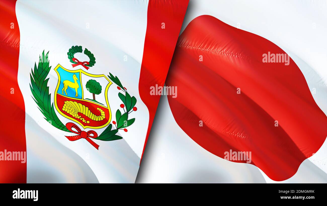 Peru and Japan flags. 3D Waving flag design. Peru Japan flag, picture