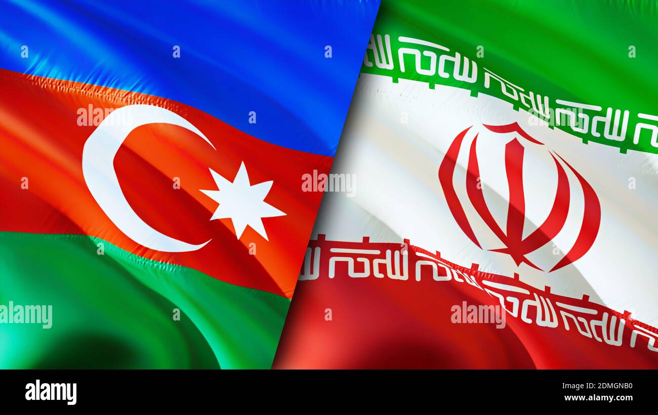 Azerbaijan and Iran flags. 3D Waving flag design. Azerbaijan Iran flag, picture, wallpaper. Azerbaijan vs Iran image,3D rendering. Azerbaijan Iran rel Stock Photo