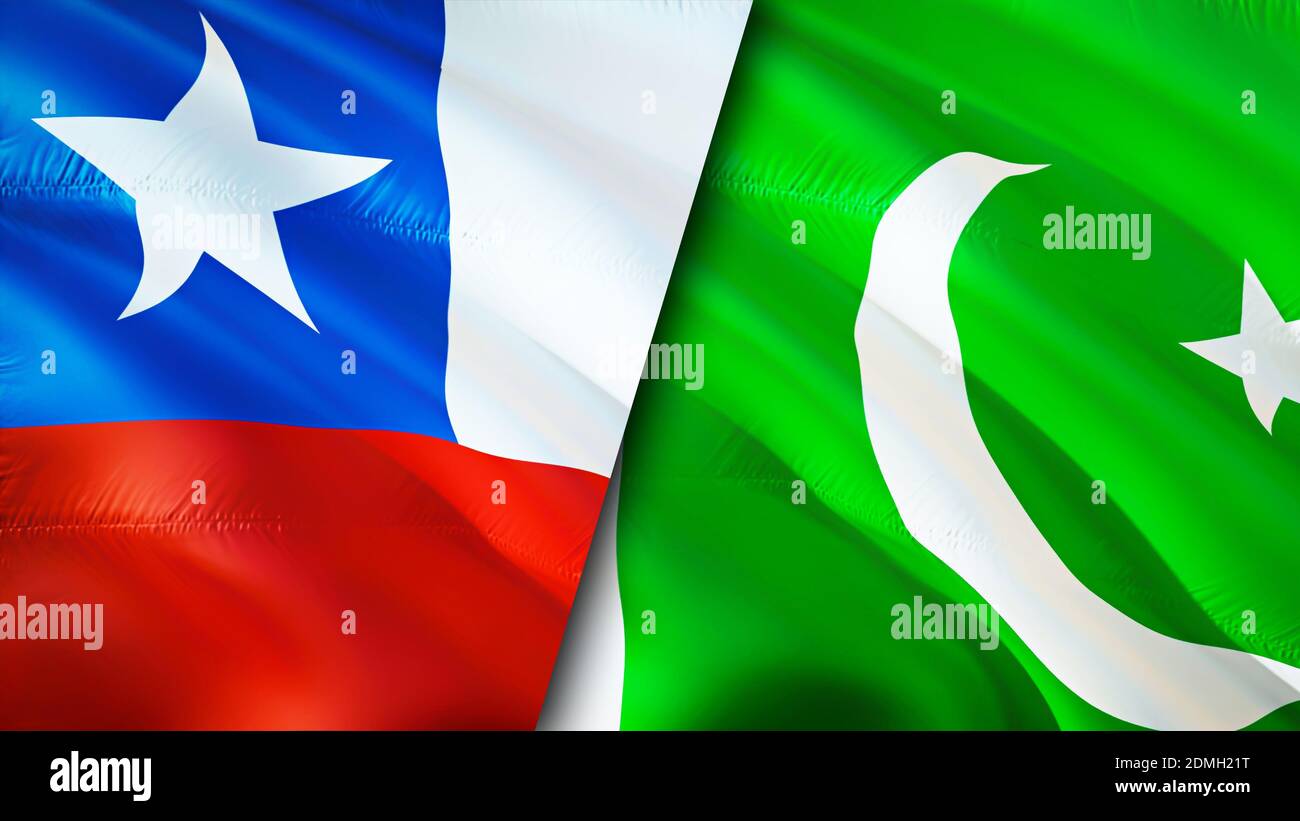Chile and Pakistan flags. 3D Waving flag design. Chile Pakistan flag