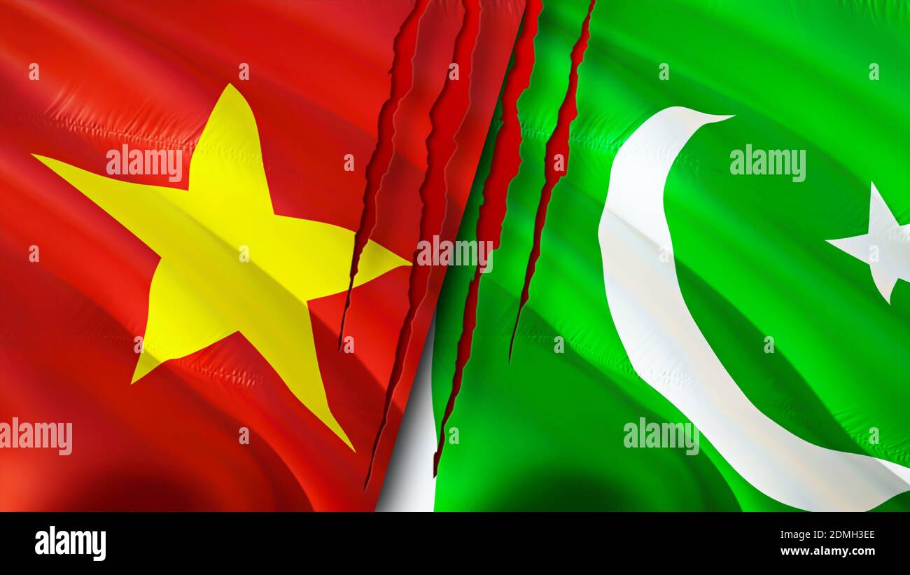 Vietnam and Pakistan flags. 3D Waving flag design. Vietnam Pakistan