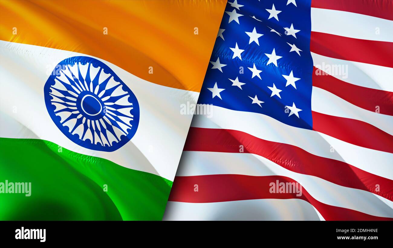 India and USA flags. 3D Waving flag design. India USA flag, picture