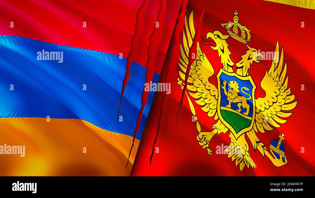 Armenia and Montenegro flags with scar concept. Waving flag,3D ...