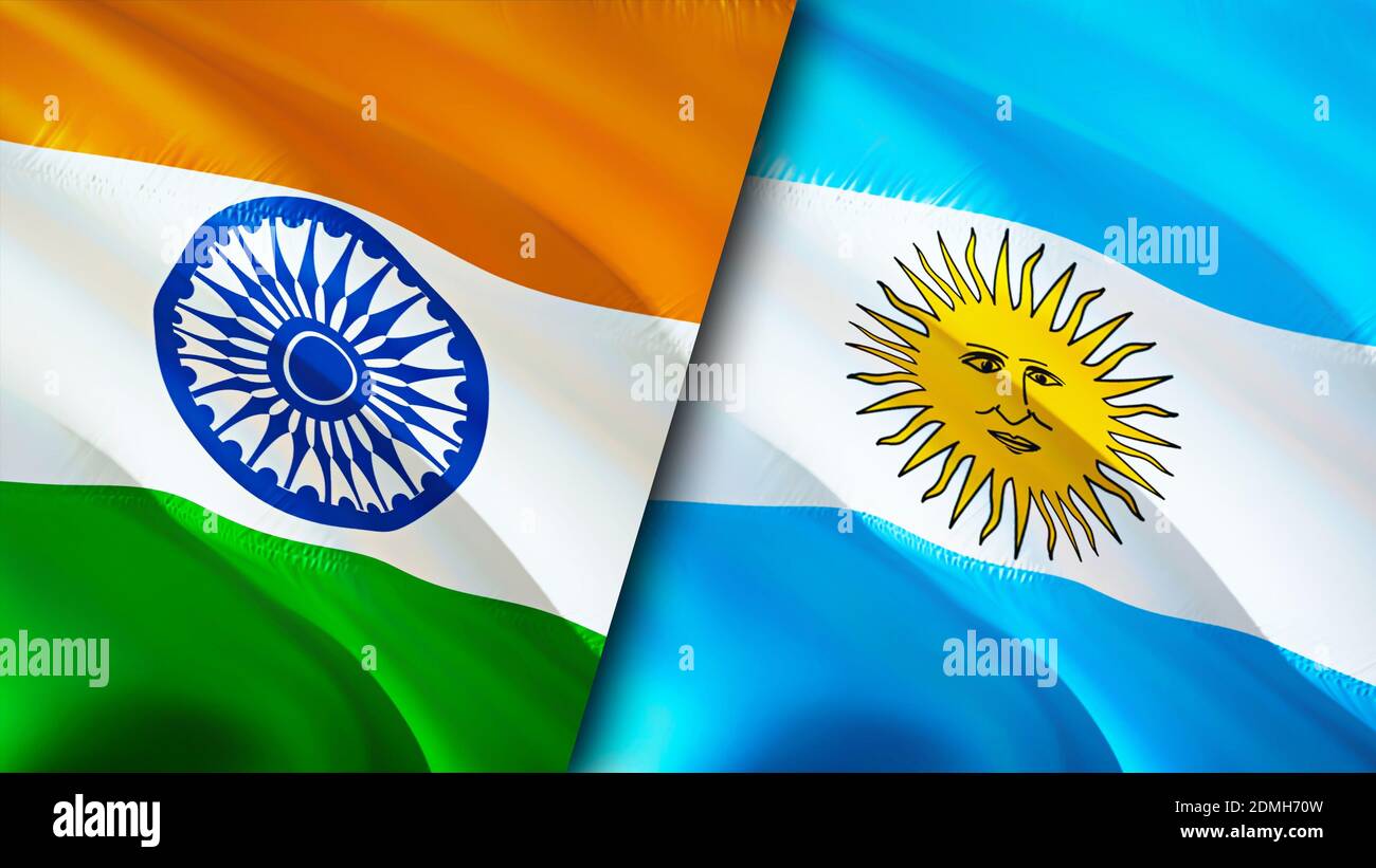 India and Argentina flags. 3D Waving flag design. India Argentina flag ...
